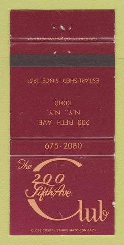 Matchbook Cover - 200 Fifth Ave Club New York City WEAR 30 Strike