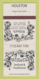 Matchbook Cover - Willie G's Restaurant Houston TX 30 Strike