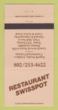 Matchbook Cover - Restaurant Swisspot  30 Strike