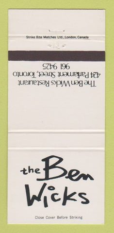 Matchbook Cover - The Ben Wicks Toronto ON restaurant 30 Strike