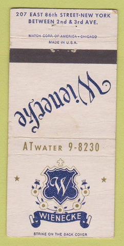 Matchbook Cover - Wienecke Restaurant New York City WORN 30 Strike