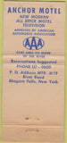 Matchbook Cover - Anchor Motel Niagra Falls NY 30 Strike