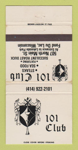 Matchbook Cover - 101 Club Fond Du Lac WI WEAR 30 Strike