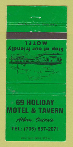 Matchbook Cover - 69 Holiday Motel Tavern Alban ON WEAR 30 Strike