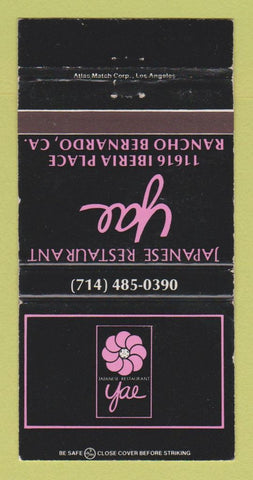 Matchbook Cover - Yae Japanese Restaurant Rancho Bernardo CA WEAR 30 Strike