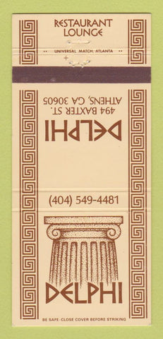 Matchbook Cover - Delphi Restaurant Athens GA 30 Strike