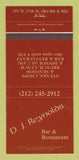 Matchbook Cover - DJ Reynolds Bar Restaurant New York City 30 Strike