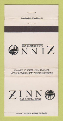 Matchbook Cover - Zinn Bar Restaurant New York City 30 Strike