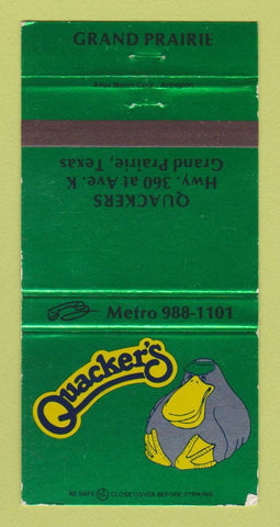 Matchbook Cover - Quaker's Restaurant Grand Prairie TX 30 Strike