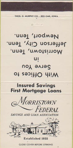 Matchbook Cover - Morristown Federal Bank Newport TN 30 Strike