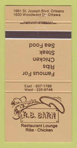 Matchbook Cover - RB Barn Restaurant Ottawa ON 30 Strike