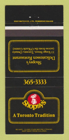 Matchbook Cover - Shopsy's Deli Toronto ON 30 Strike