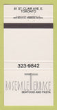Matchbook Cover - Rosedale Terrace Seafood Toronto ON 30 Strike