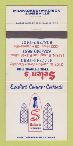 Matchbook Cover - Selen's Prime Rib Janesville Cudahy Madison WI 30 Strike