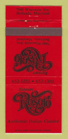 Matchbook Cover - Ristorante Roseto Indian Restaurant  Bethesda MD 30 Strike