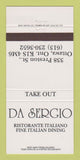 Matchbook Cover - Da Sergio Italian Restaurant Ottawa ON 30 Strike