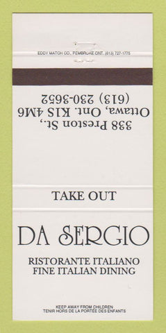 Matchbook Cover - Da Sergio Italian Restaurant Ottawa ON 30 Strike