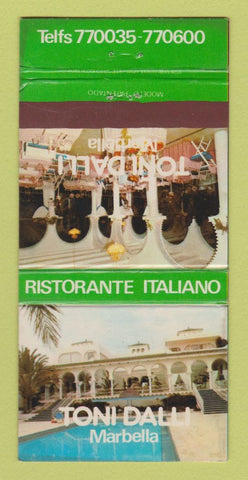 Matchbook Cover - Toni Dalli Marbella Italian Restaurant Spain 30 Strike
