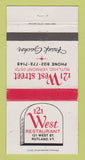 Matchbook Cover - 121 West Restaurant Rutland VT 30 Strike