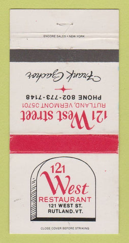 Matchbook Cover - 121 West Restaurant Rutland VT 30 Strike