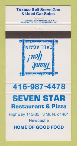 Matchbook Cover - Seven Star Restaurant Pizza Newcastle ON 30 Strike