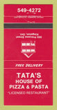 Matchbook Cover - Tata's House of Pizza Pasta Kingston ON 30 Strike