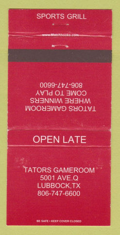 Matchbook Cover - Tators Gameroom Lubbock TX WEAR 30 Strike