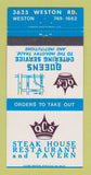 Matchbook Cover - Queens Catering Steak House Weston ON 30 Strike