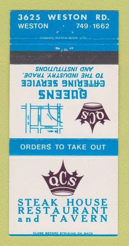 Matchbook Cover - Queens Catering Steak House Weston ON 30 Strike