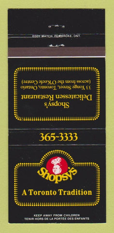 Matchbook Cover - Shopsy's Deli Toronto ON 30 Strike