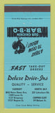 Matchbook Cover - Deluxe Drive Ins Restaurant Sudbury North Bay ON 30 Strike