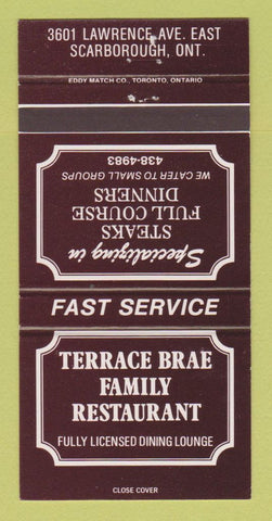Matchbook Cover - Terrace Brae Family Restaurant Scarborough ON 30 Strike