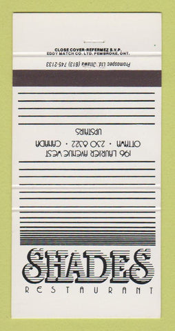 Matchbook Cover - Shades Restaurant Ottawa ON 30 Strike
