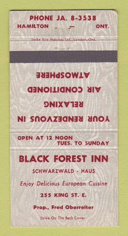 Matchbook Cover - Black Forest Inn Hamilton ON 30 Strike