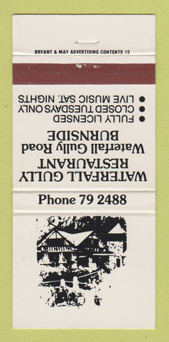 Matchbook Cover - Waterfall Gully Restaurant Burnside Australia  30 Strike