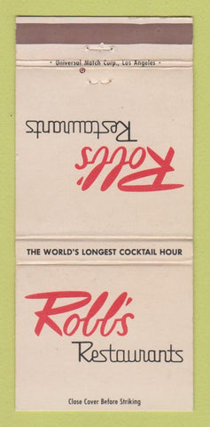 Matchbook Cover - Robb's Restaurants El Segundo CA Los Angeles 30 Strike