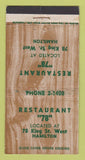 Matchbook Cover - Restaurant 78 Hamilton ON WEAR 30 Strike