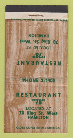 Matchbook Cover - Restaurant 78 Hamilton ON WEAR 30 Strike