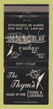 Matchbook Cover - The Thym's Restaurant Dodgeville WI WEAR 30 Strike