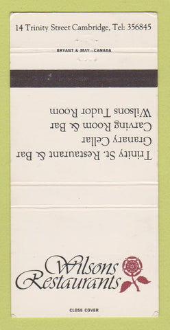 Matchbook Cover - Wilsons Restaurants Cambridge UK WEAR 30 Strike