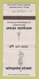 Matchbook Cover - Wimpole Street Restaurant Deerfield Beach FL WEAR 30 Strike