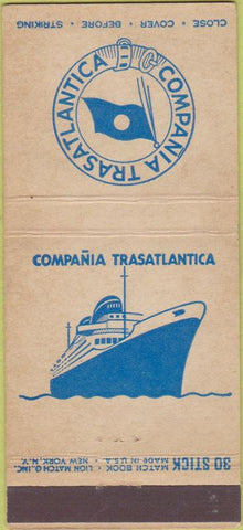 Matchbook Cover - Compania Trasatlantica  Cruise Line 30 Strike