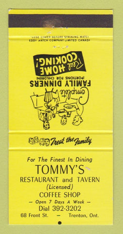 Matchbook Cover - Tommy's Restaurant Tavern Trenton ON YELLOW 30 Strike