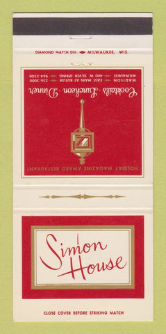 Matchbook Cover - Simon House Restaurant Milwaukee Madison WI 30 Strike