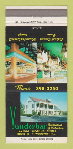 Matchbook Cover - Vunderbar Restaurant Woodport NJ 30 Strike