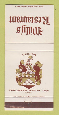 Matchbook Cover - Willy's Restaurant New York City 30 Strike