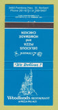 Matchbook Cover - Woodlands Restaurant Pizza St Norbert MB 30 Strike