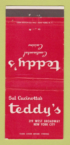 Matchbook Cover - Sal Cucinotta's Teddy's New York City 30 Strike