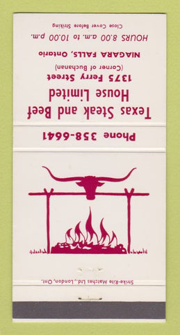 Matchbook Cover - Texas Steak and Beef House Niagara Falls ON 30 Strike