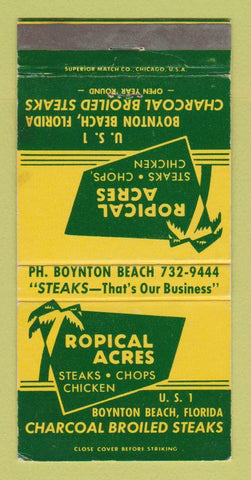 Matchbook Cover - Tropical Acres Restaurant Boynton Beach FL 30 Strike